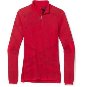 Smartwool Intraknit 200 Thermal Merino Base Layer 1/4 Zip Red Womens Sz M